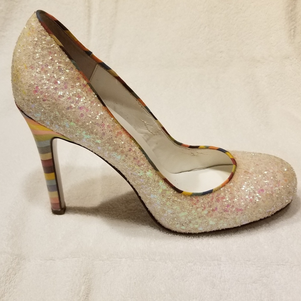 Sz 9 Oh Deer 'Sundae' Glitter Pumps w/Rainbow Heel